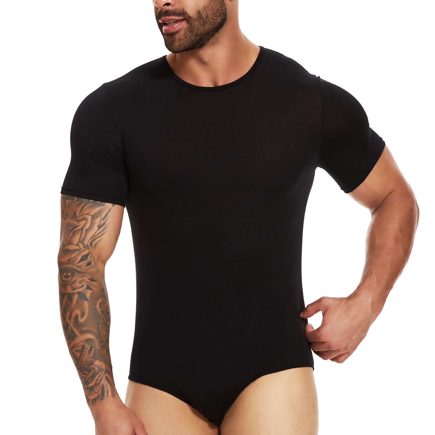 Men’s Short Sleeve Press Button Crotch Pajamas Shirt Bodysuit Diaper Undershirt