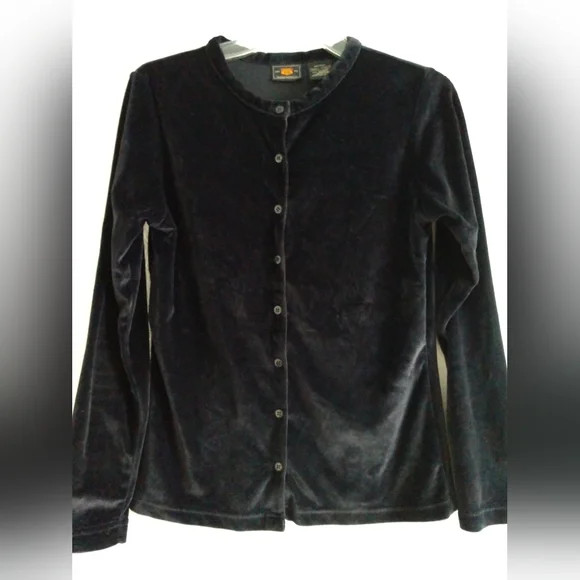 Black Velour Velvet Cardigan Top Route 66 Size Small Chest 34″