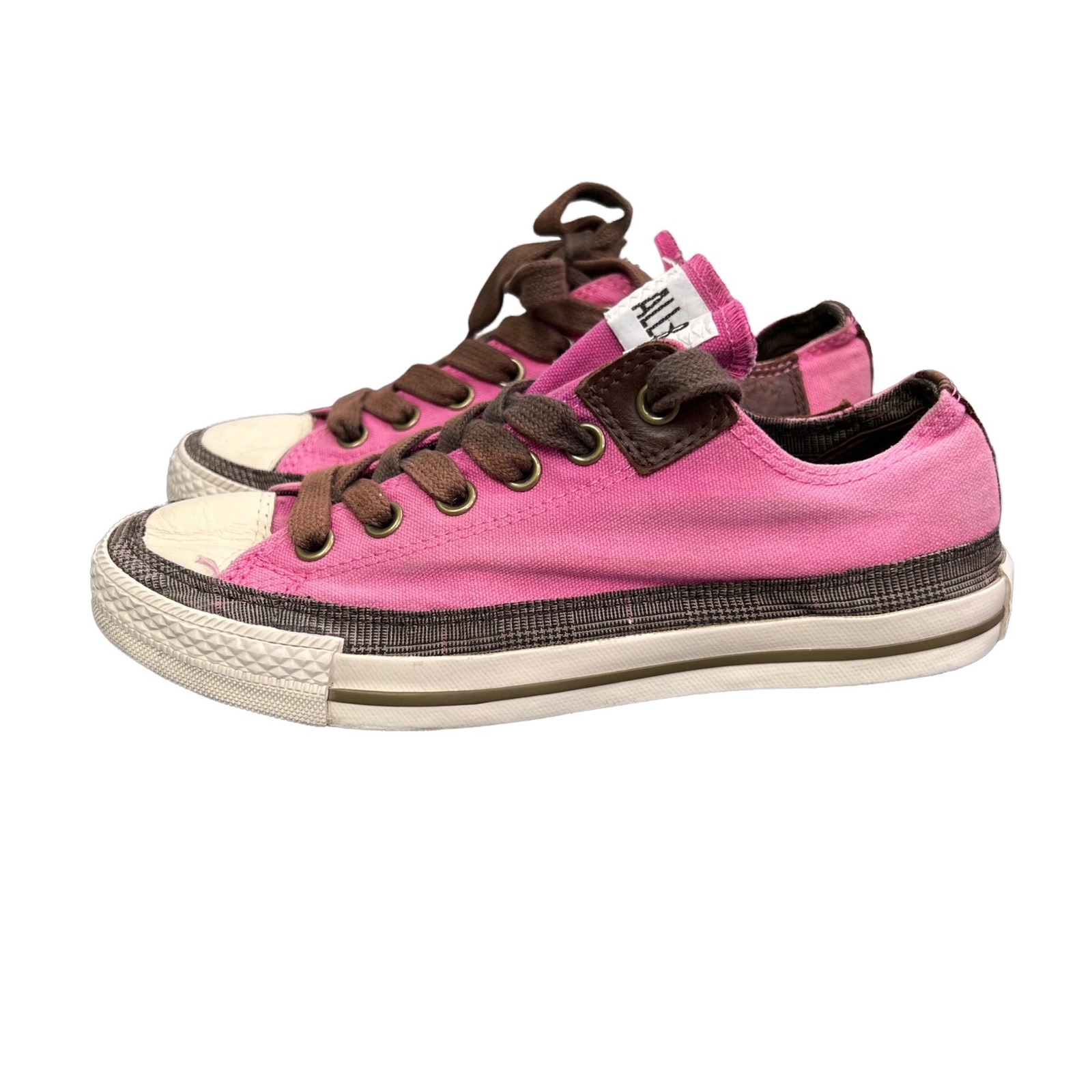 Converse All Star Sneakers Canvas Leather size 7 Women 5 Men Pink Brown Low Top