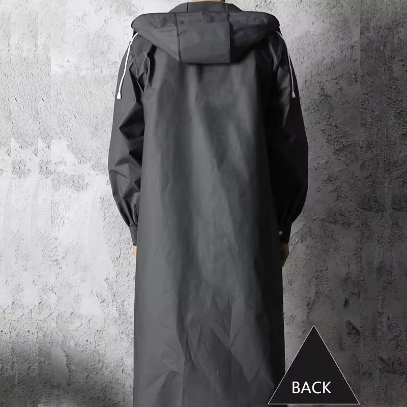 Adult Black Long Raincoat Hooded Waterproof Windbreaker Tactical Outdoor Poncho