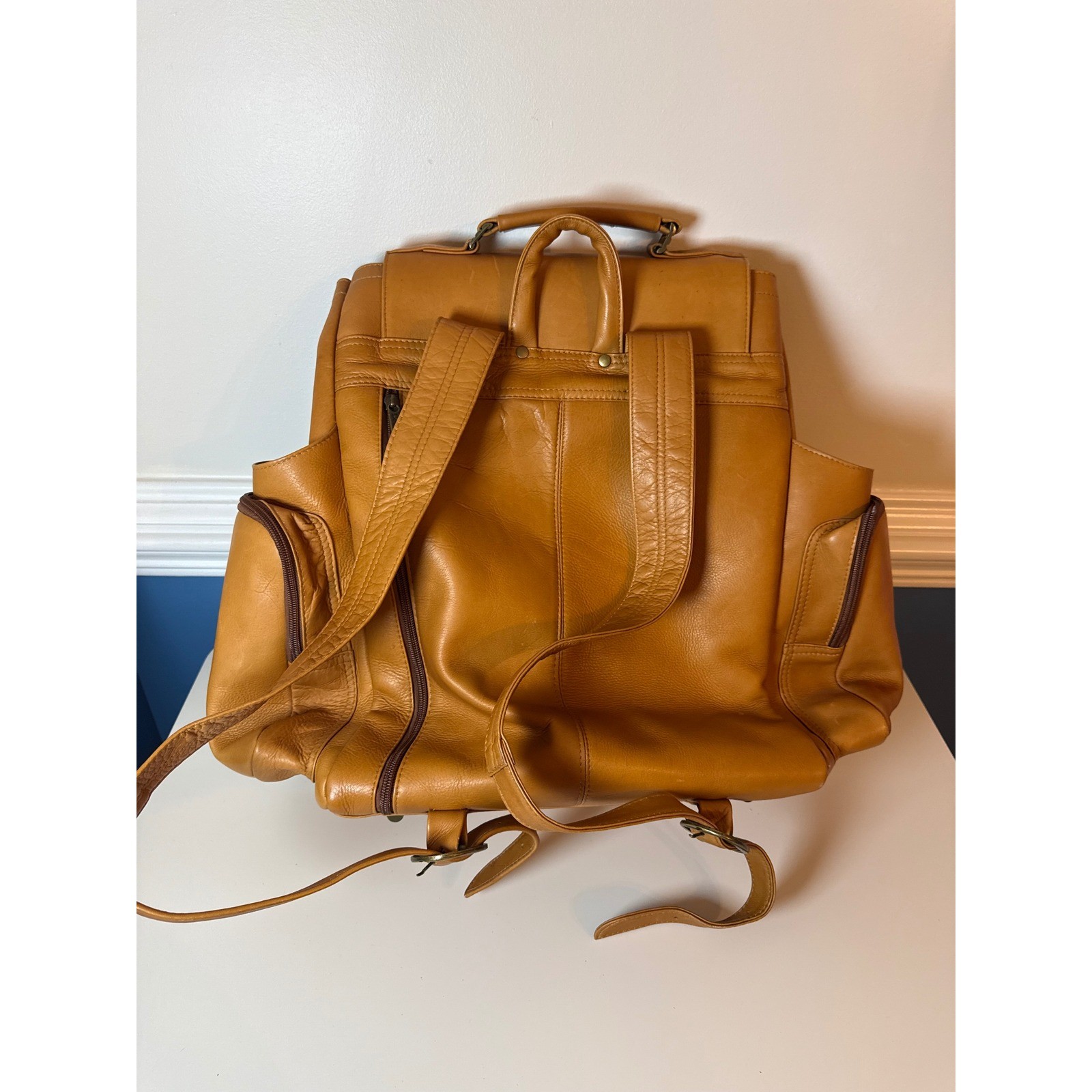 Le Donne Leather Backpack Unisex Large Tan Vintage Colombian Rucksack Travel