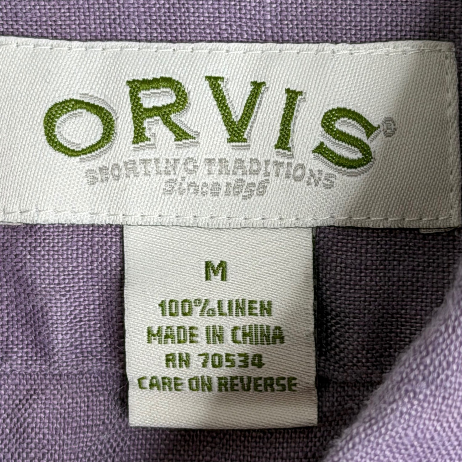 Orvis 100% Linen Button Front Shirt Womens M Purple Lavender Lagenlook Preppy