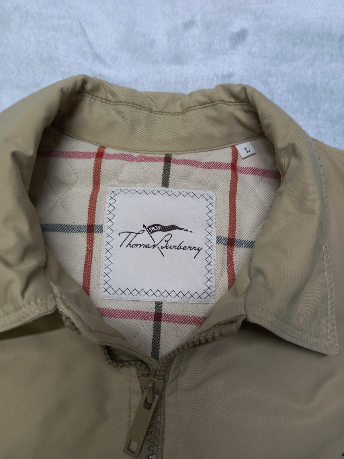 Vintage THOMAS BURBERRY Coat Bomber Jacket 100% Polyamide Logo Beige Men Size L