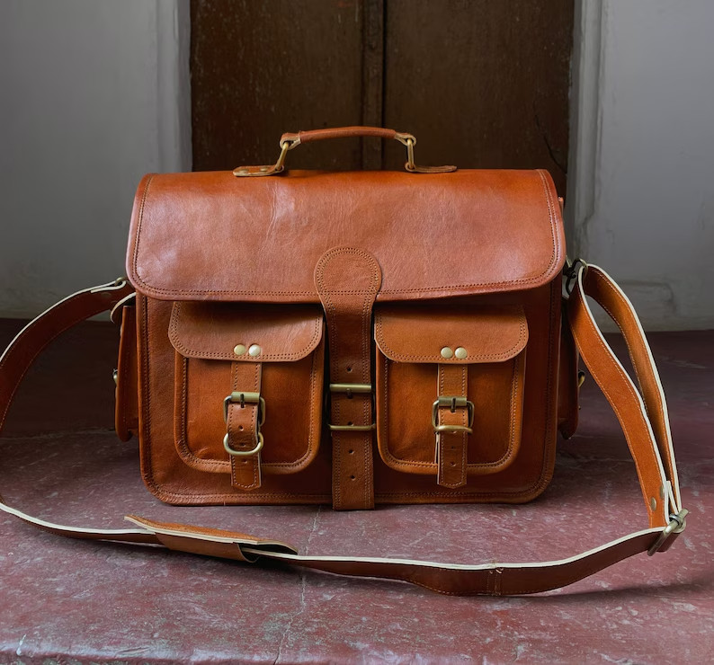 Bag Leather Office Genuine Laptop Messenger Briefcase Men’s Brown Work