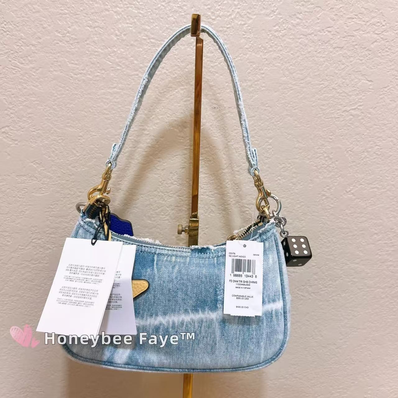 NWT COACH CDY76 Teri Shoulder Bag In Loved Denim With Charms /Light Indigo