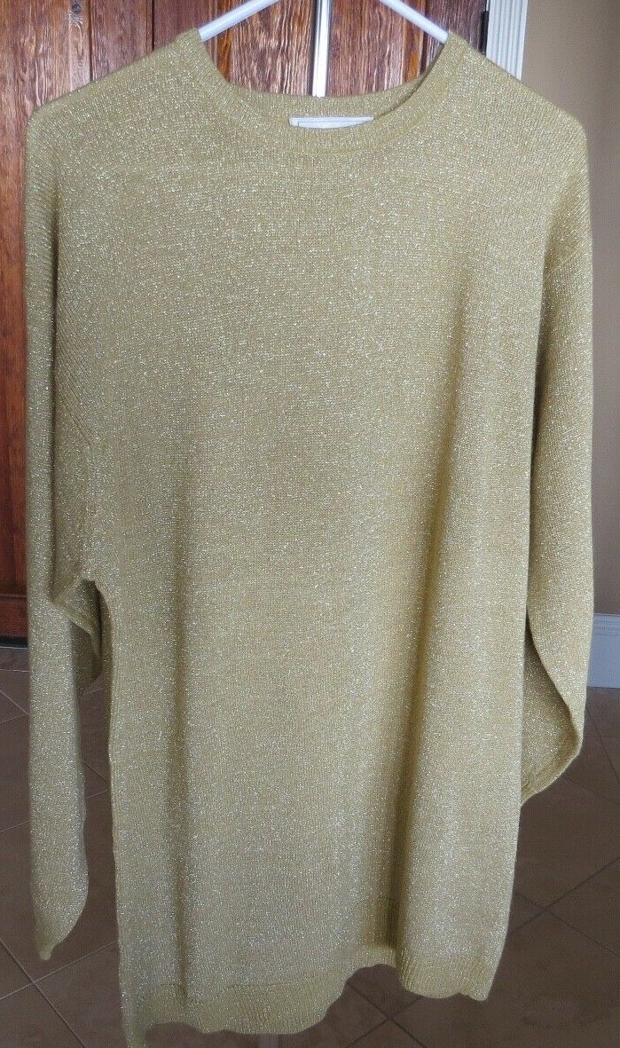 Cezanne Sz L Gold Metallic Acrylic Pullover Long Sleeve Sweater, BLING,Hand Wash