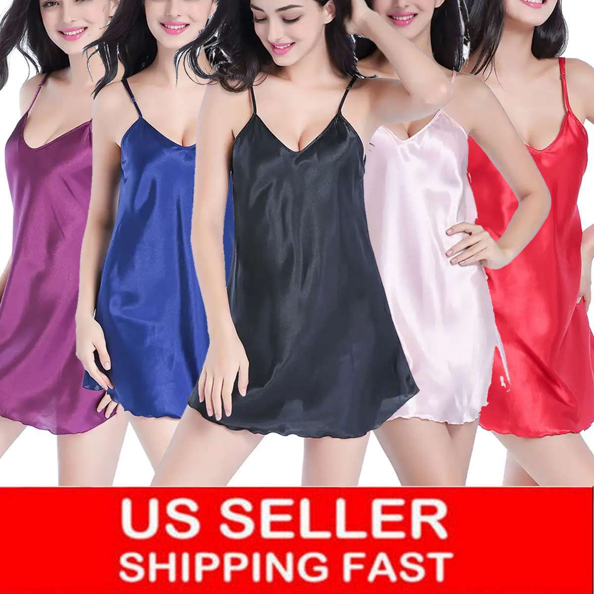 Sexy Women’s Silky Shiny Satin Chemise Nightdress Nightie Nightgown Sleepwear