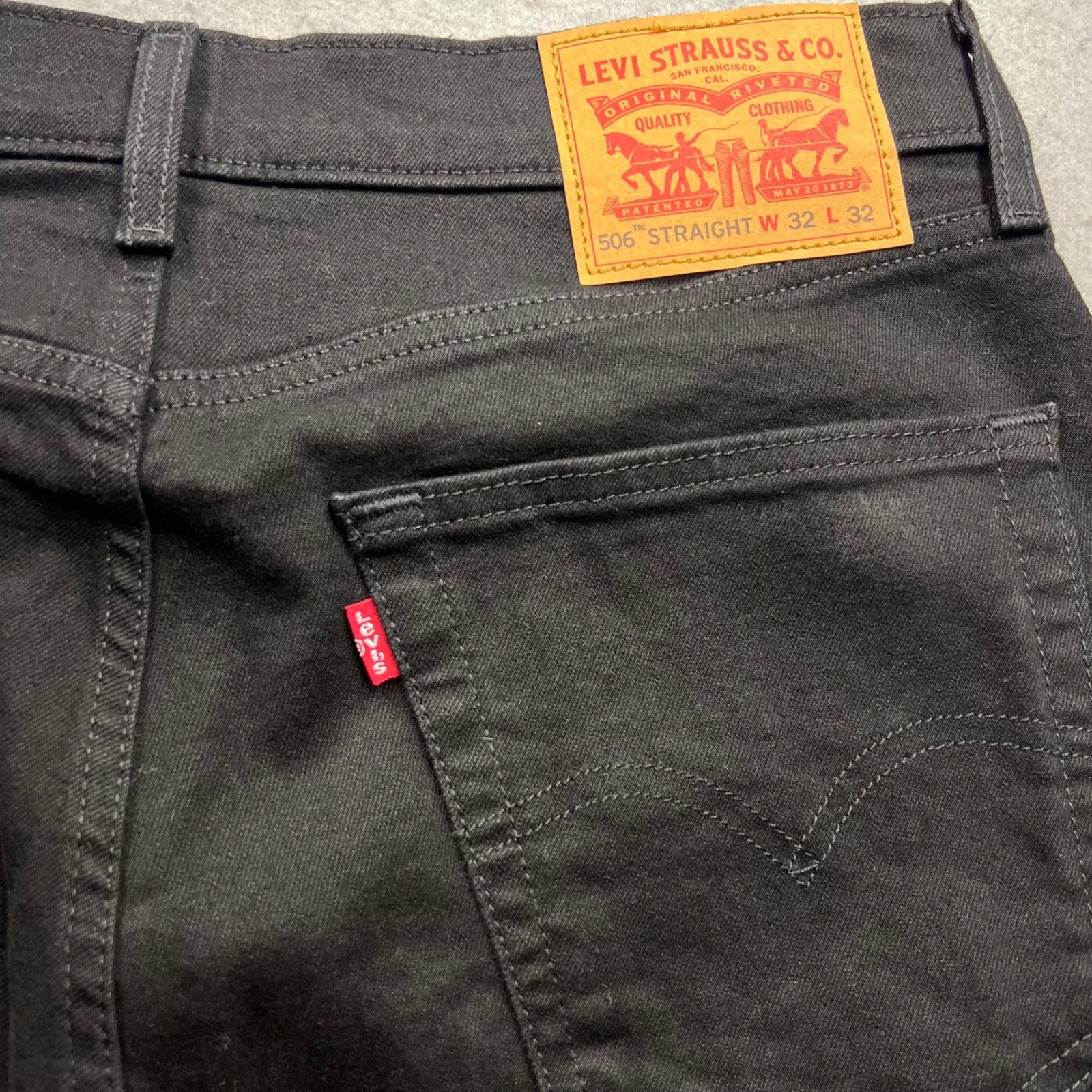 Levis 506 Straight Leg Jeans Mens W32 L32 Black Dark Gray Stretch A7700-0005