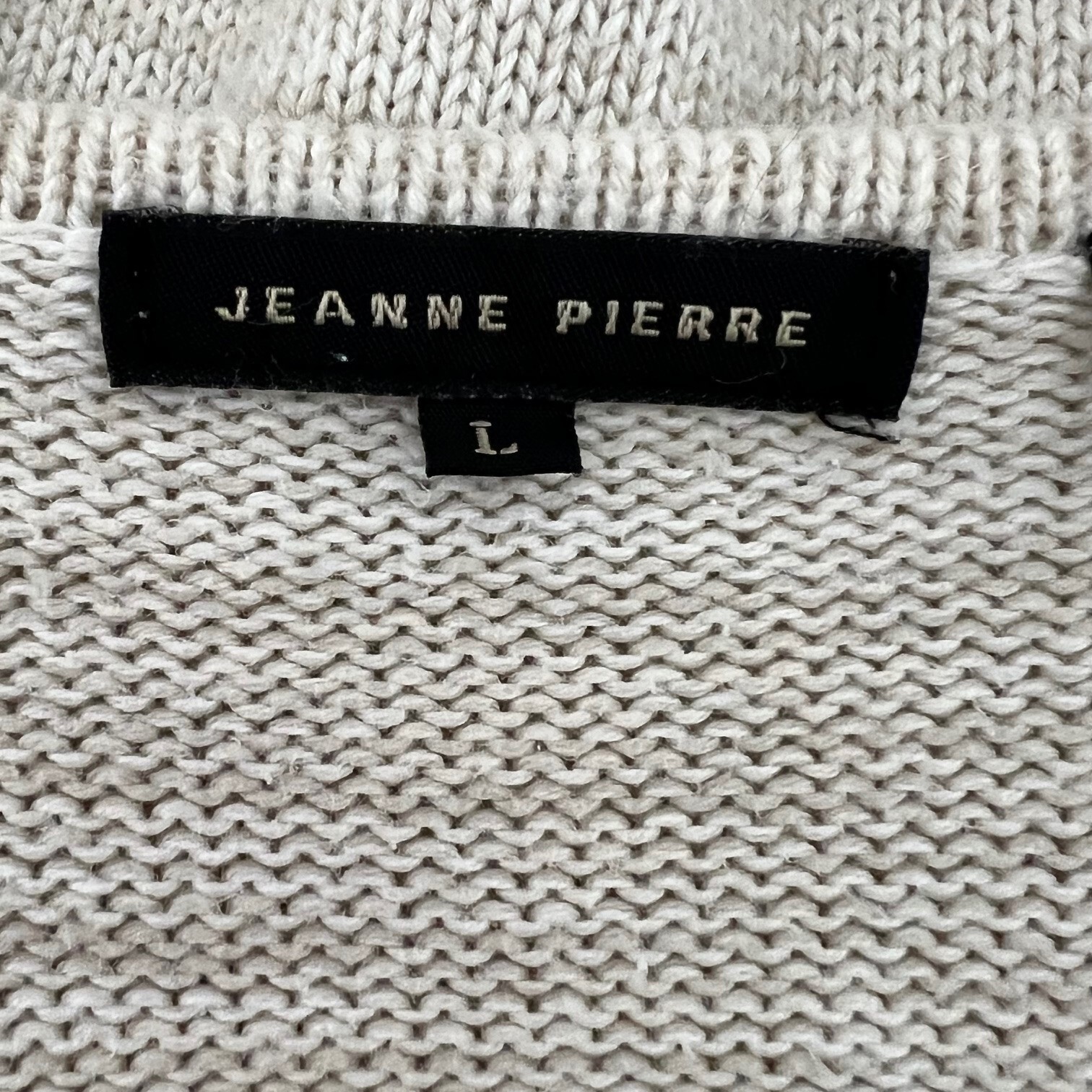 Jeanne Pierre Womens Sweater Size Large Beige V-Neck Asymmetric 100% Cotton