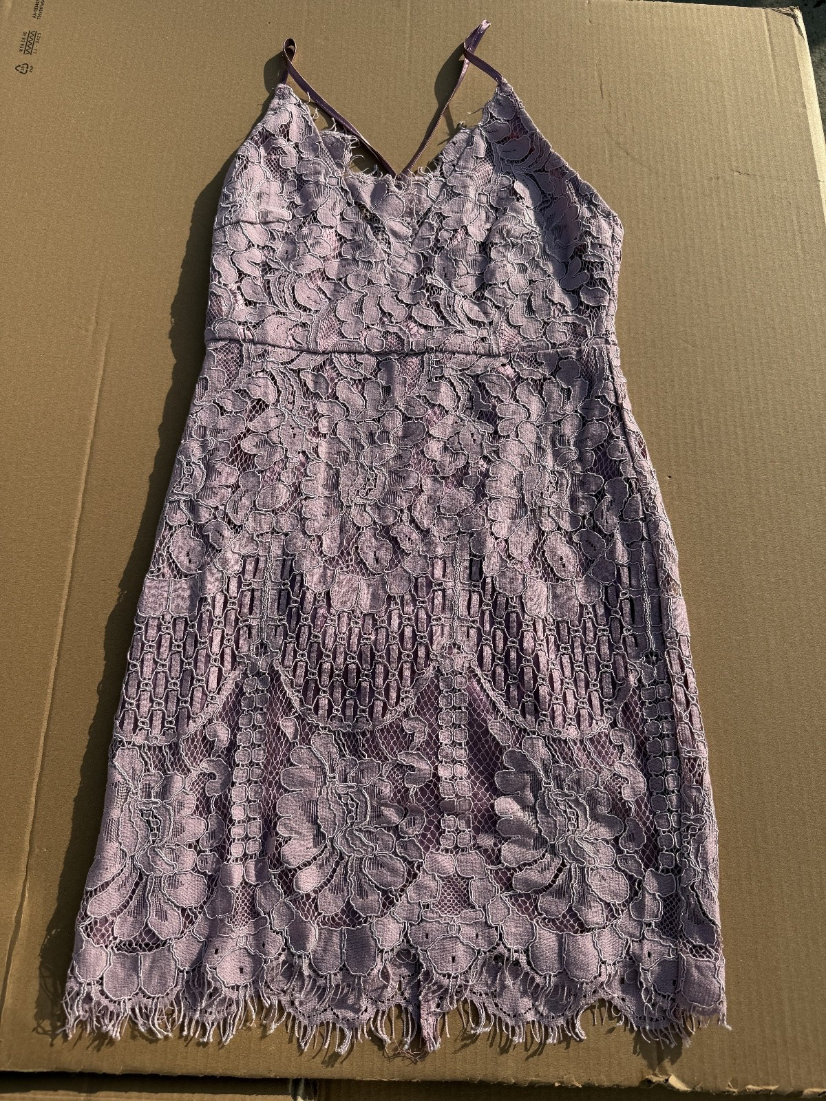 Capricho Mauve Lace Overlay Adjustable Spaghetti Strap Mini Dress Size Small