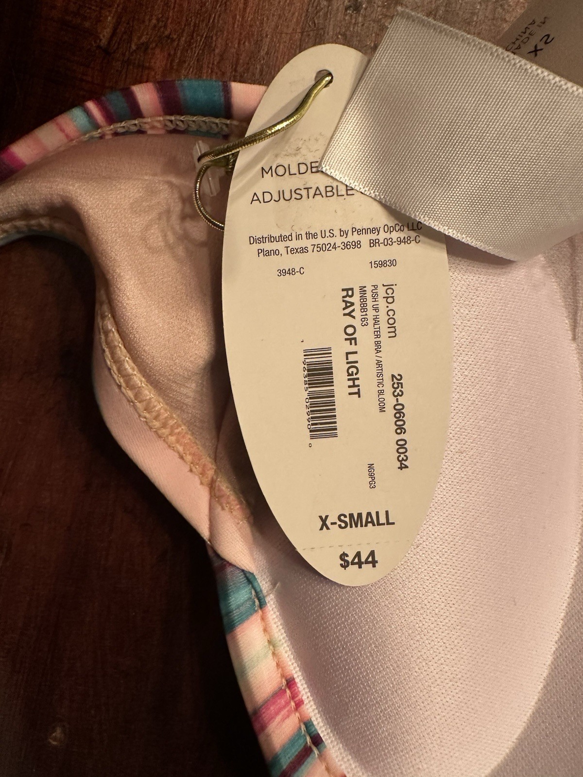 Maui Striped Padded Adjustable Halter Bikini Top, X-Small Pink/Blue/White