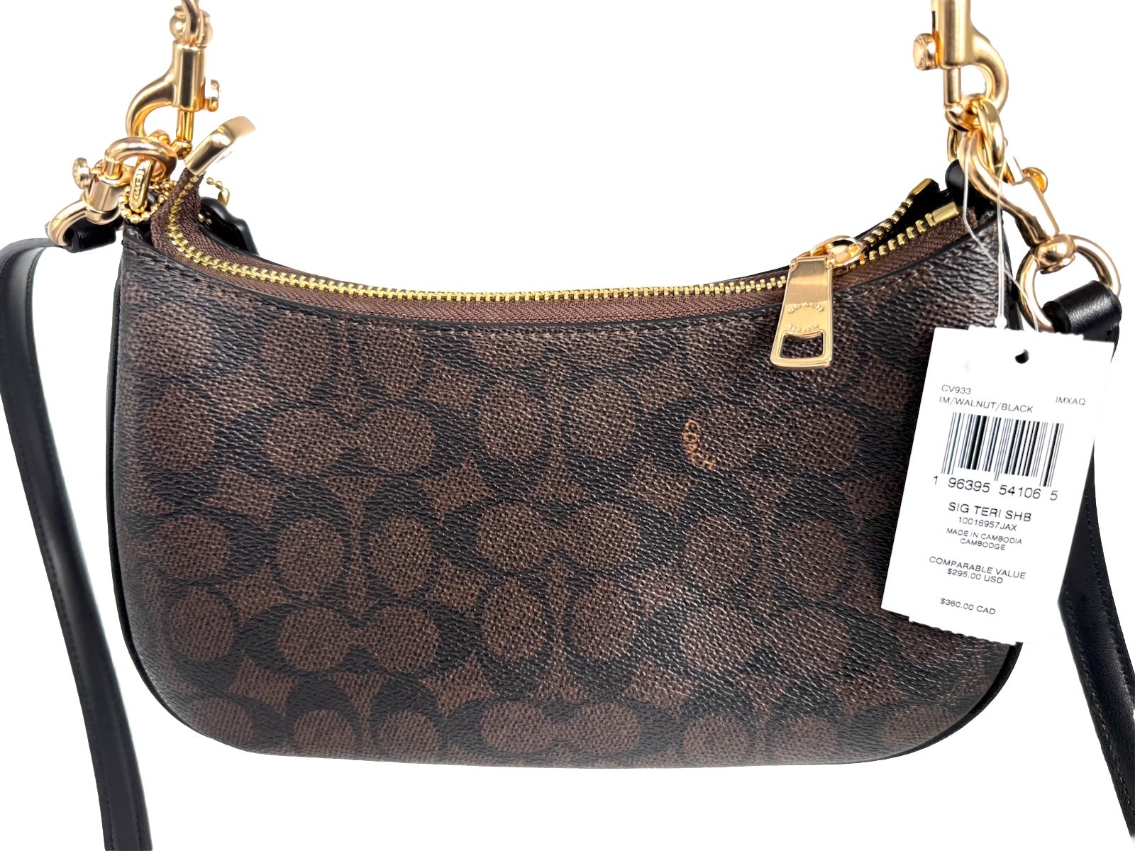 Coach Teri Shoulder Crossbody Bag Signature Canvas CV933 Walnut/Black- MSRP $295