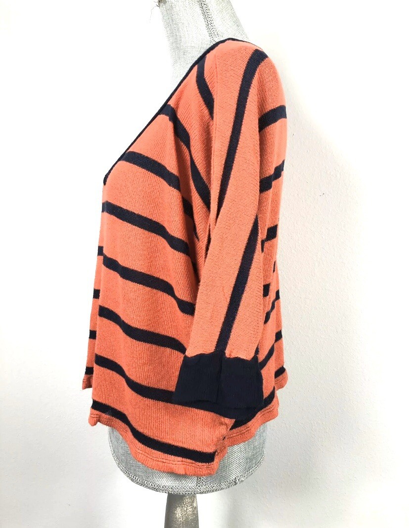 Splendid Womens M Orange Stripe Oversized Batwing Dolman Sleeve Vneck Crop Top