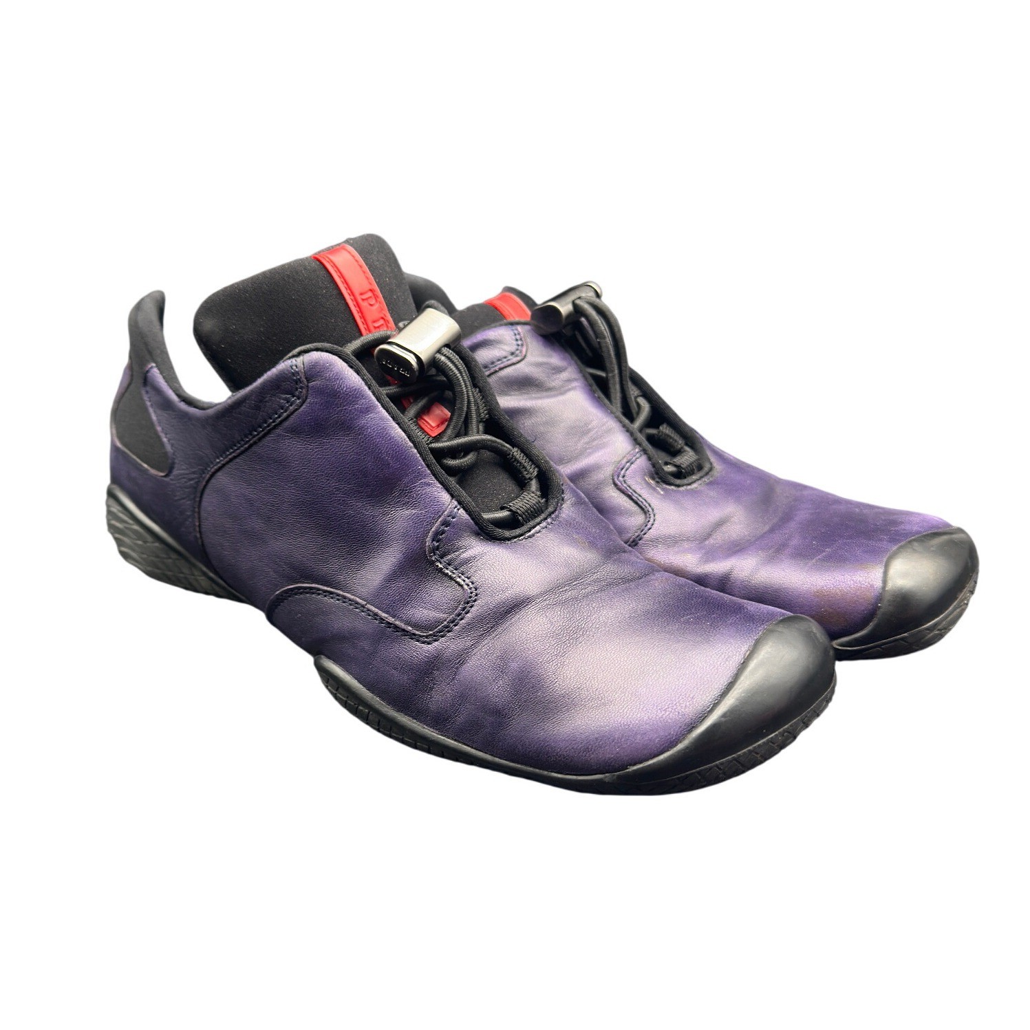 Vintage 2002 Prada Linea Rossa Purple Leather Sneakers Toggle Lace Womens 39 KC