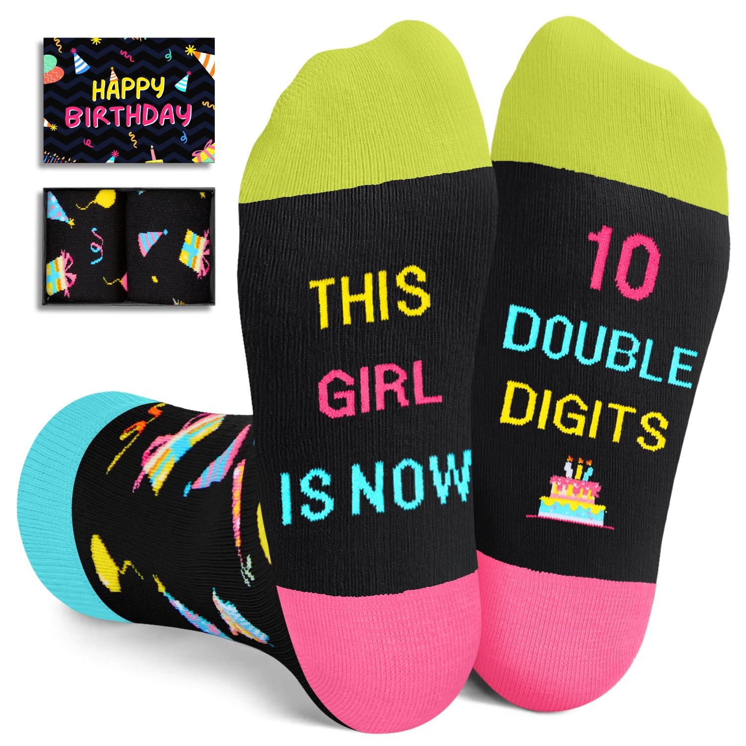 HAPPYPOP 10th Birthday Gifts – Socks for Tween Medium, 10 Double Digits Black