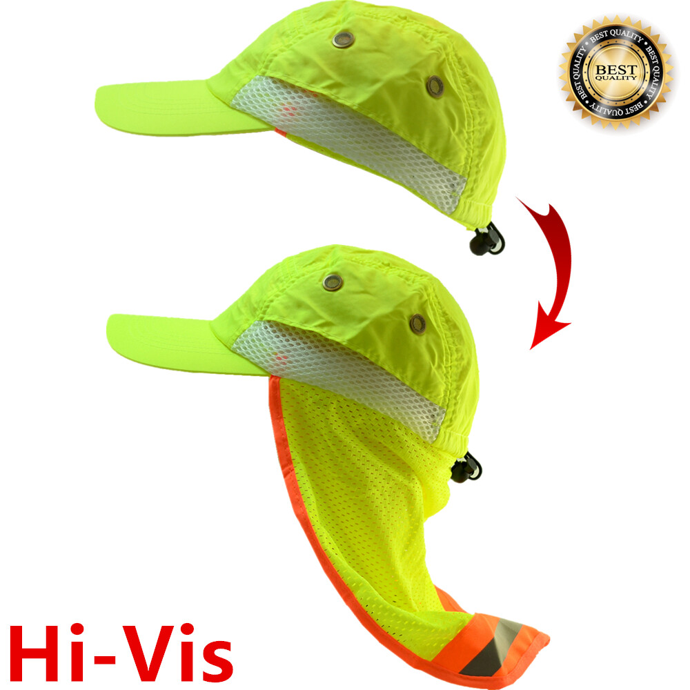 High Visibility Neck Flap Safety Reflective Baseball Neon Green Hat Bump Cap LOT