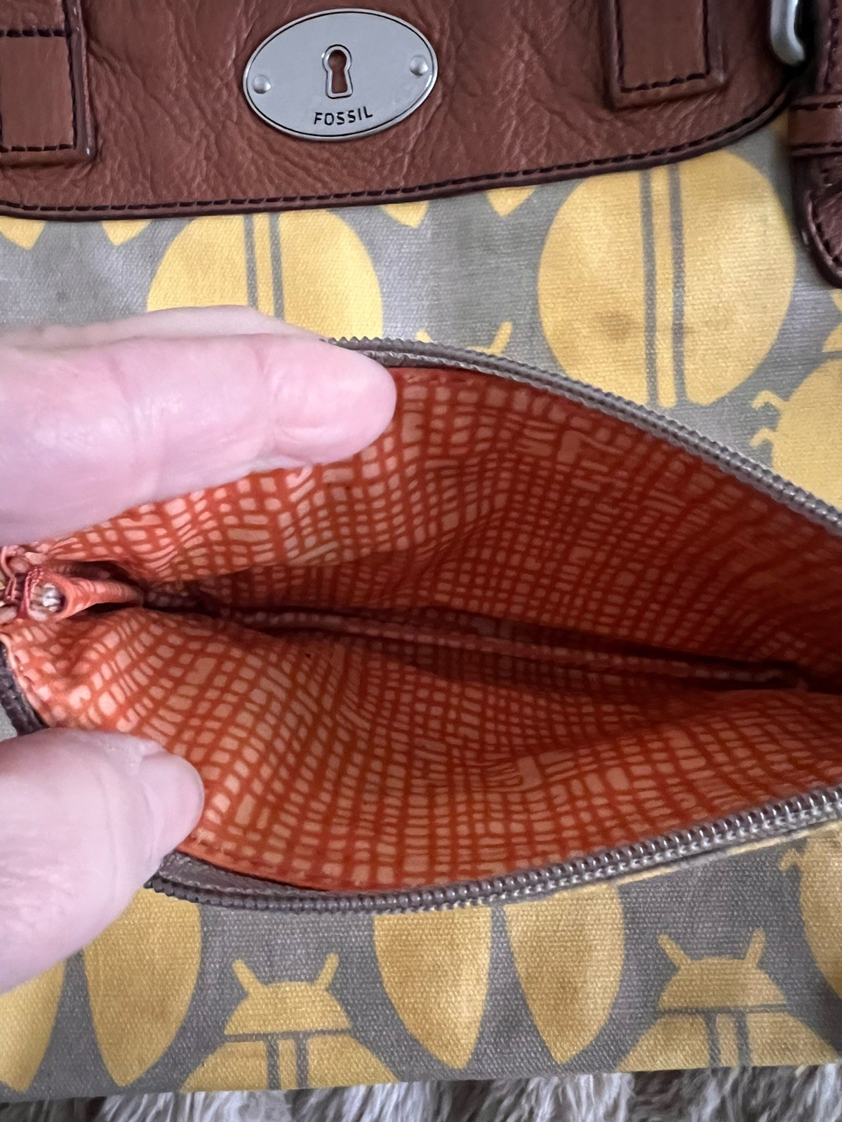 Fossil Key Per Yellow Coated Canvas Leather Trim Ladybug Printed Tote Bag