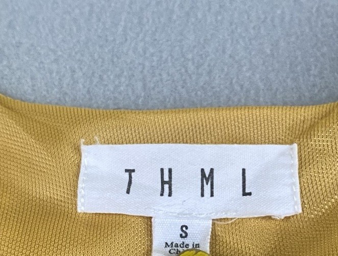 THML Sunflower Yellow Dress Small Aztec Embroidered Yoke Ruffled Cap Sleeves