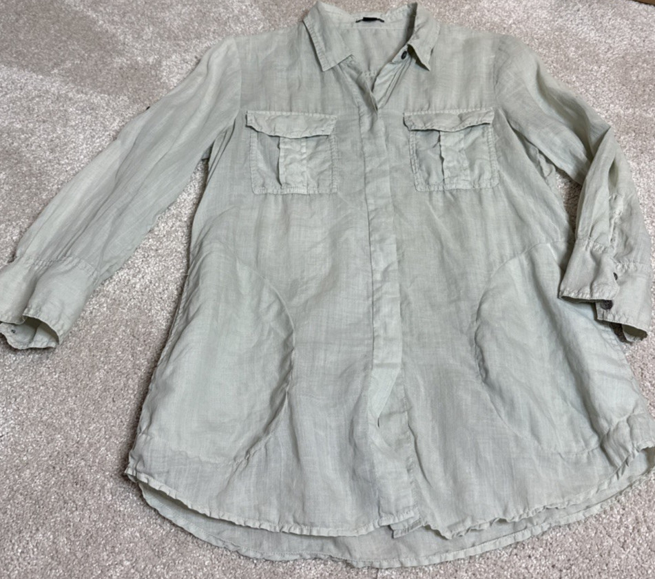 Theory Womens 100% Ramie Marandel Common Pocketed Button Down Blouse Size Medium