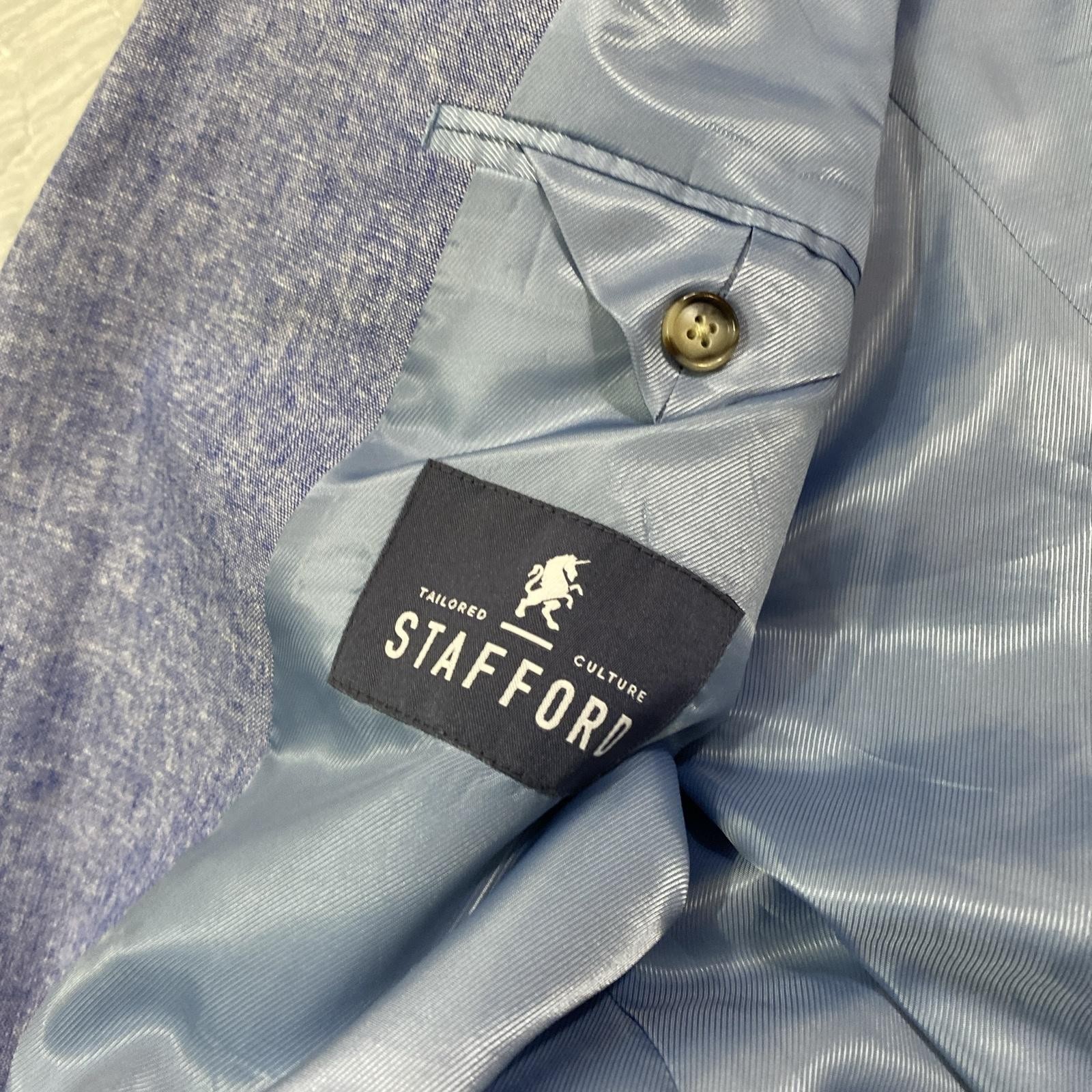 Stafford Blazer Mens 46R Blue Linen Cotton Classic Fit Sport Coat Jacket