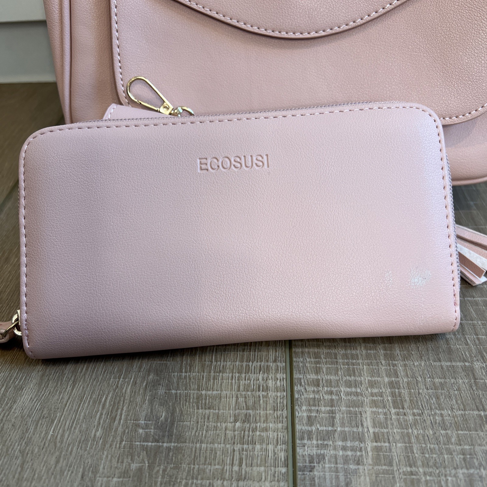 Ecosusi Small Mini Backpack NWT Pink w Wallet Adjustable Bow Tassel PU Leather