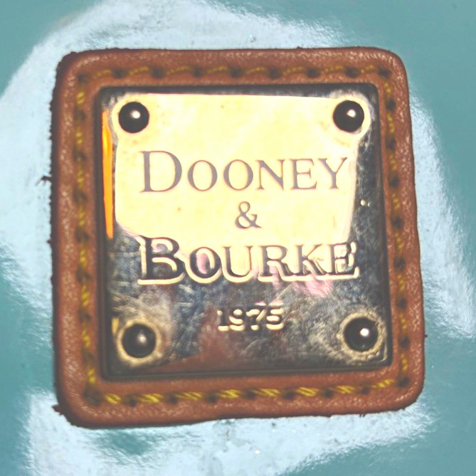 Dooney & Bourke Y2K Light Blue Patent Leather Satchel Bag Red Trim Crossbody