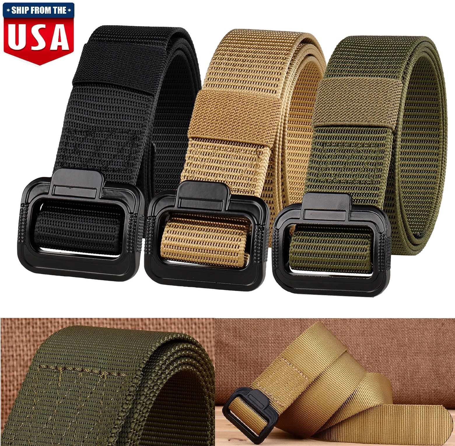 3× Men Tactical Military Combat Nylon Belt Buckle Strap Waistband Outdoor USA