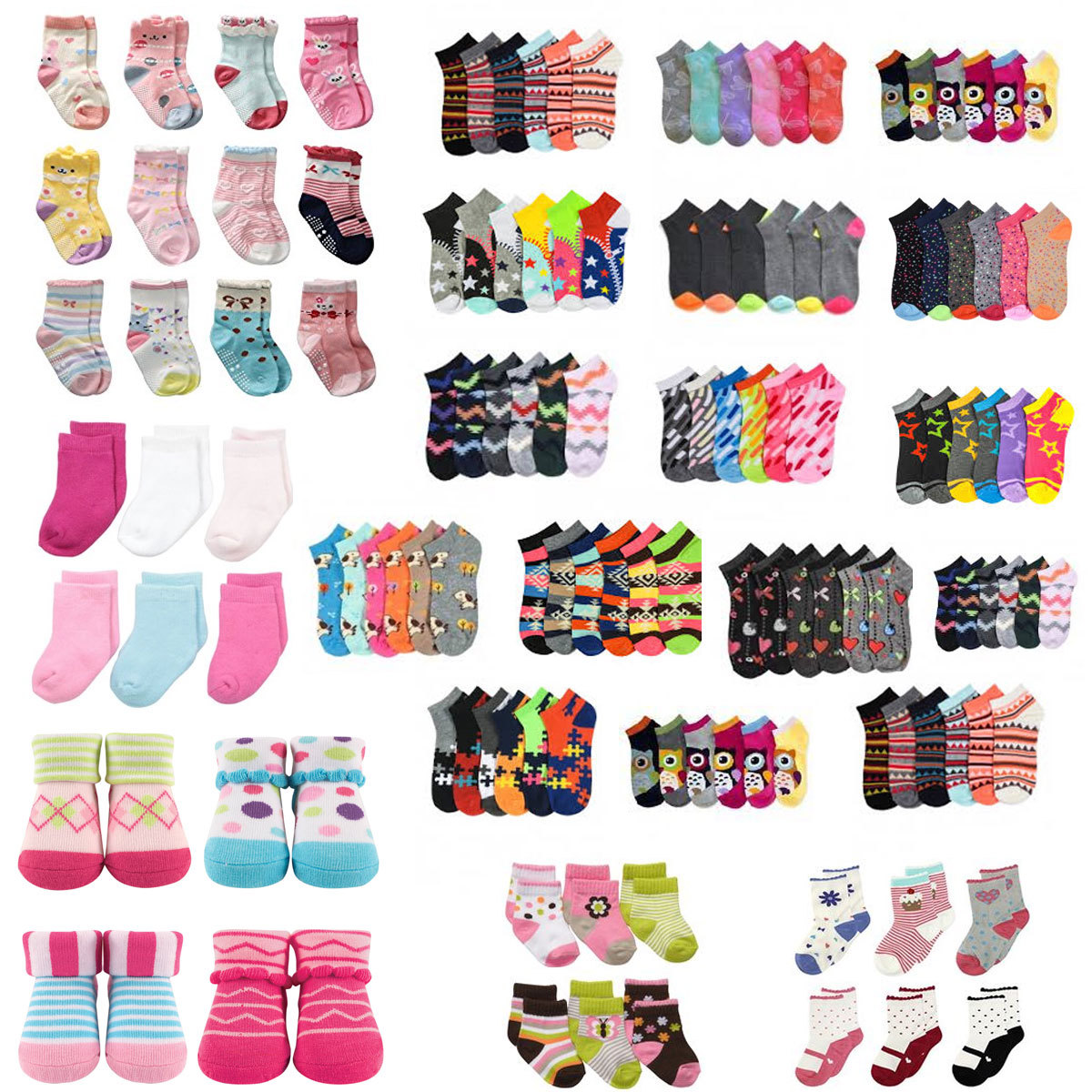 60 Pairs Lot Kids Boys Girls Ankle Low Cut Multi Colors Socks Black White Gray