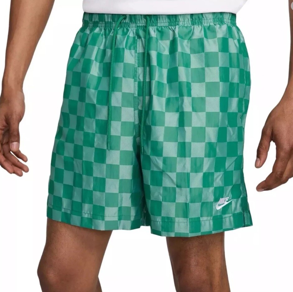 Nike Shorts Checkered Club Flow Casual Athletic Sz Small Green FN3098-365 New