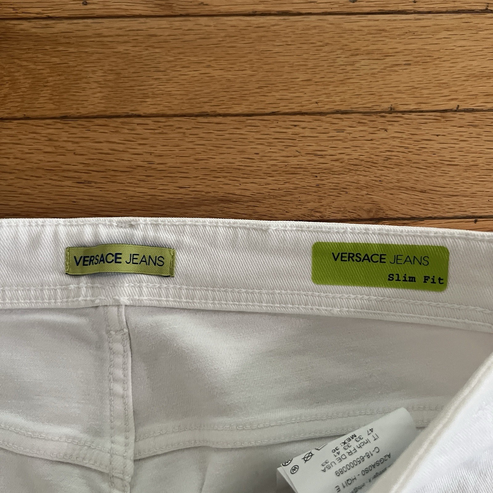 Versace Jeans Mens 32 White Denim Medusa Button Made Albania Distressed Slim