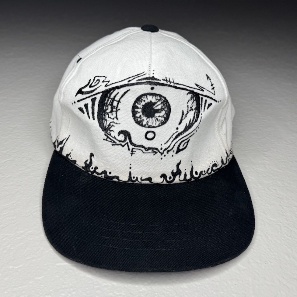 Hand Painted Black and White Abstract Eyeball Cap DMF
