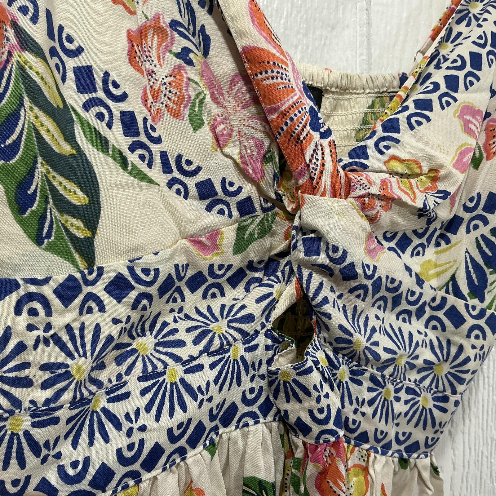 Angie Dress Womens Large Multicolor Floral Maxi Boho Rayon Sundress 48in Long