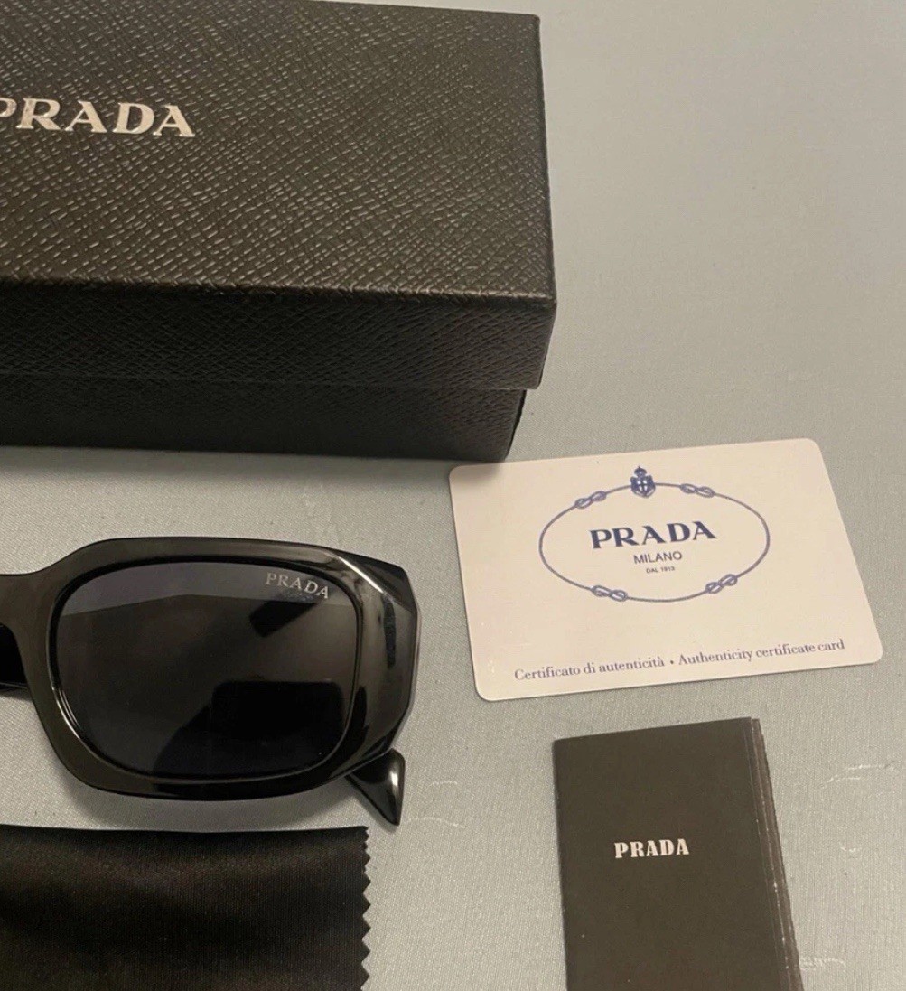 Prada Milano Men’s Designer Rectangular Sunglasses Black Frame & Lens