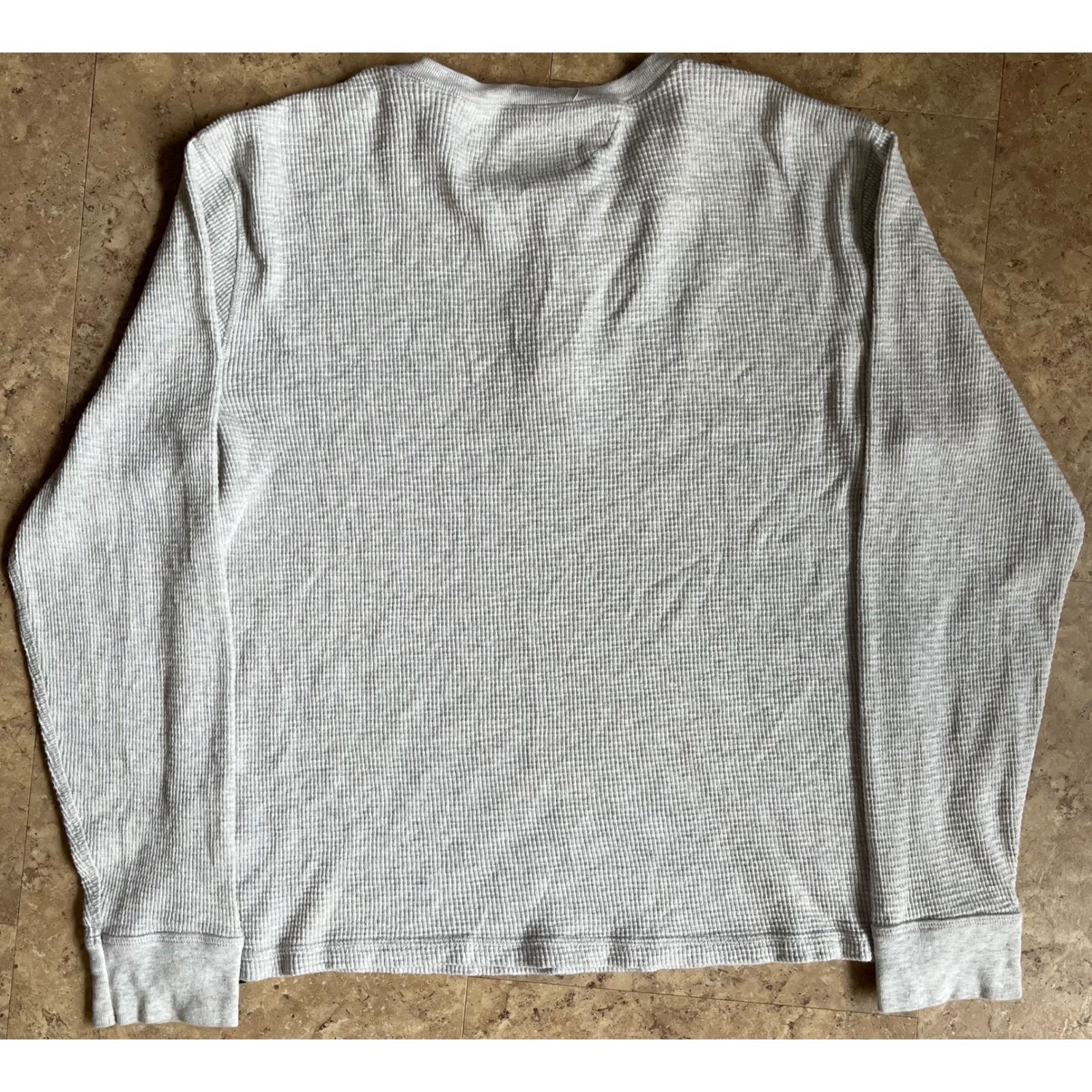 Faherty Mens Thermal Knitwear Henley Shirt Gray Waffle Knit Long Sleeve Large