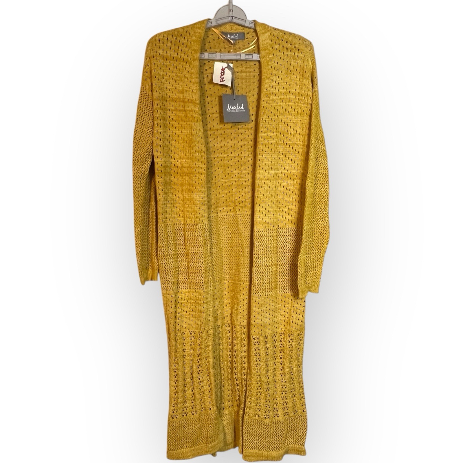 Marled Yellow Duster Open Cardigan Long Lightweight XS Sahara Sun Lagenlook