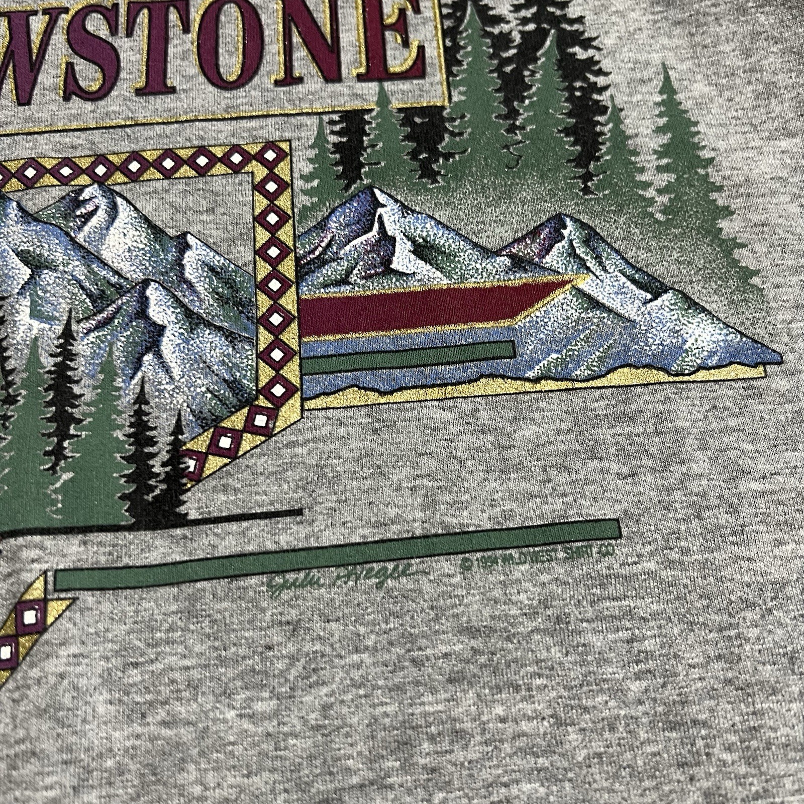 Vintage 90s Jerzees Yellowstone Mountains Graphic Tee T-Shirt VTG Mens L Large