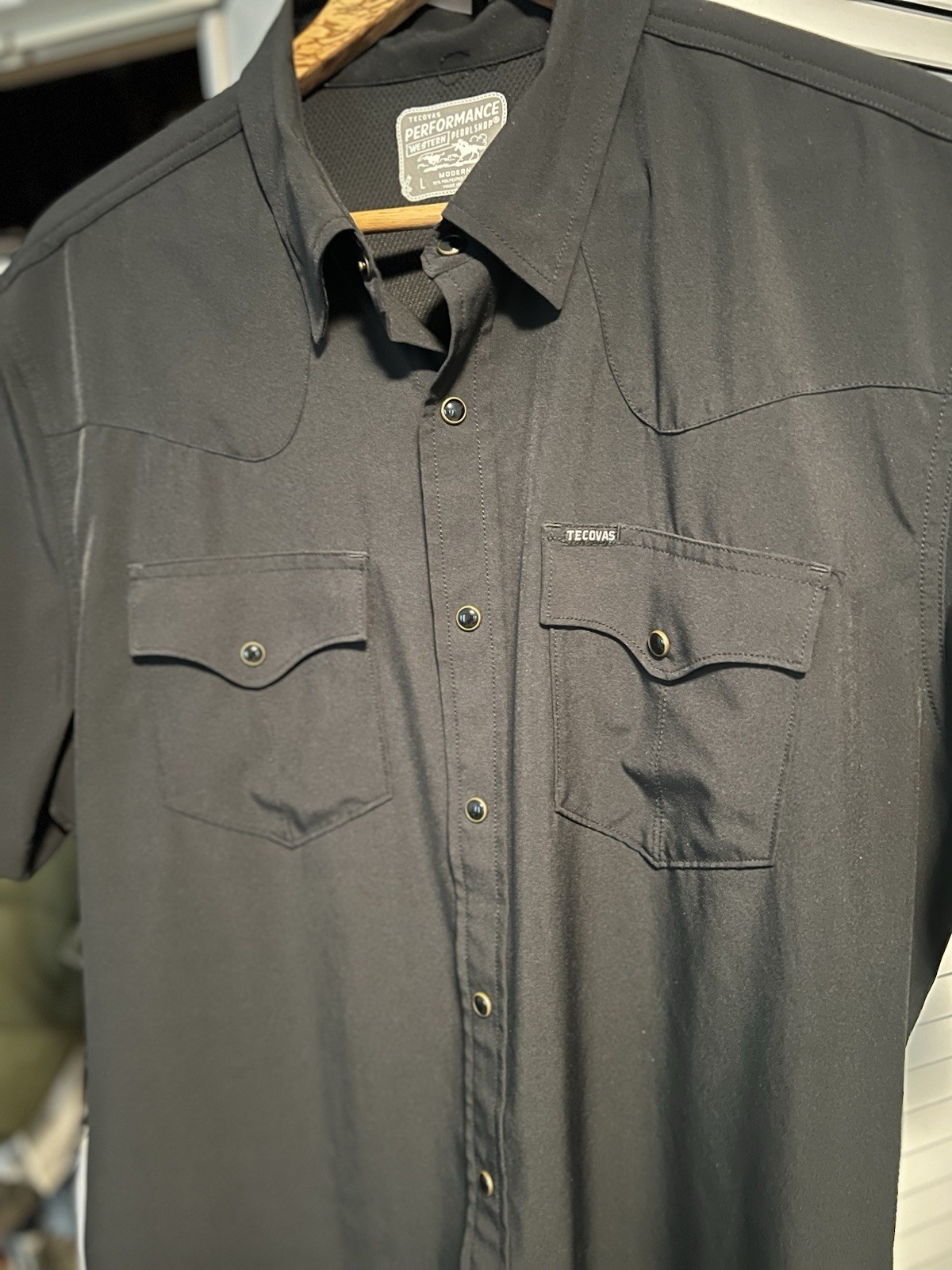 Tecovas Performance Short Sleeve Western Pearl Snap Black Size Large Men’s