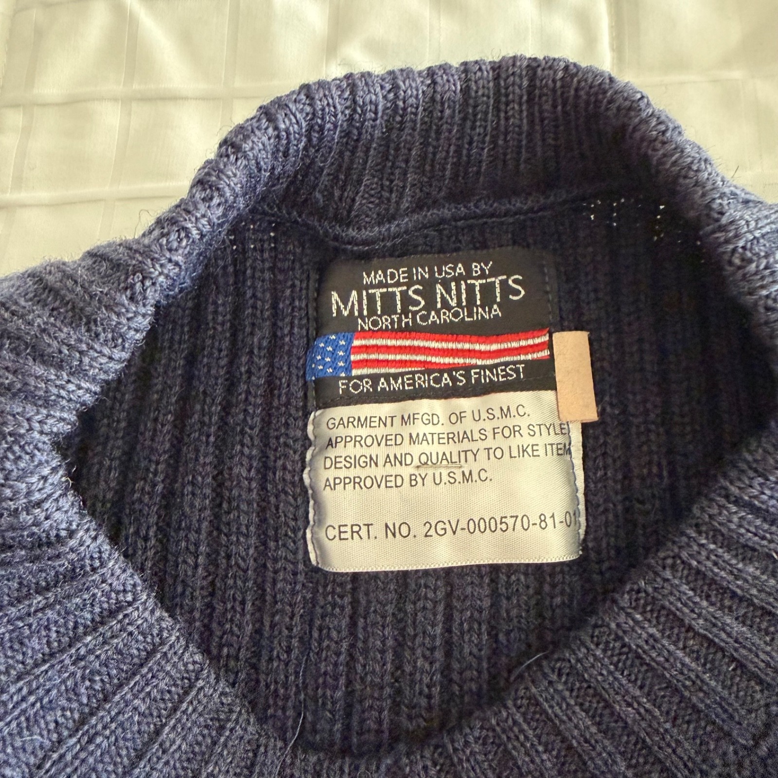 USMC Commando Sweater Size 44 Navy Blue Military Wool Rib Knit USA Made