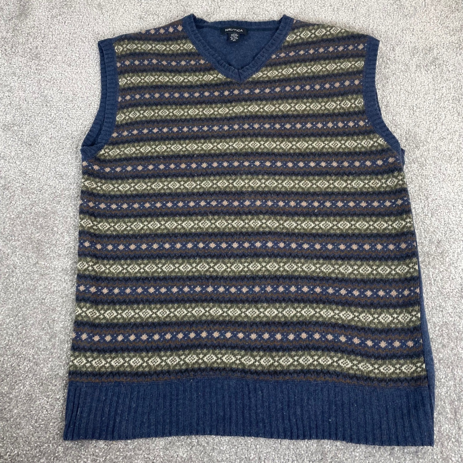 Nautica Sweater Vest Mens Extra Large Wool Blend Fair Isle Knit Grandpa Heritage