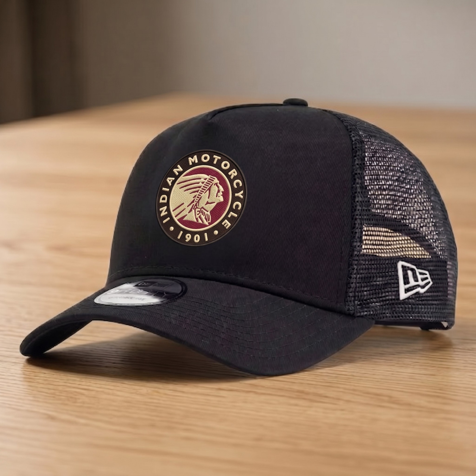 Indian Motorcycle Hat Vintage 1901 Biker Embroidered Trucker Cap Flat Stitch
