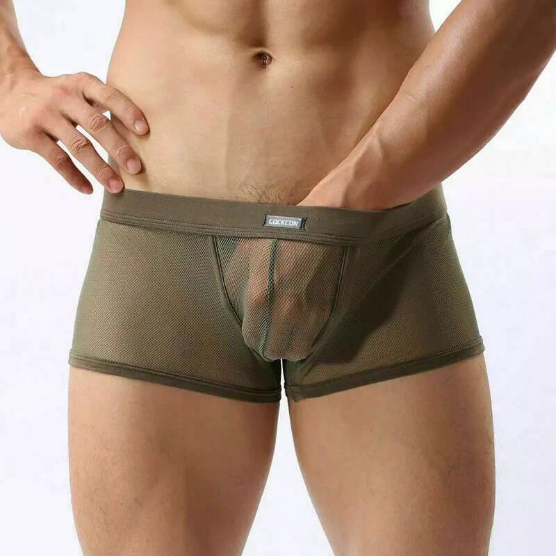 VARIOUS Men’s Sexy Transparent Spandex Fishnet Boxer Shorts – Adult Underwear