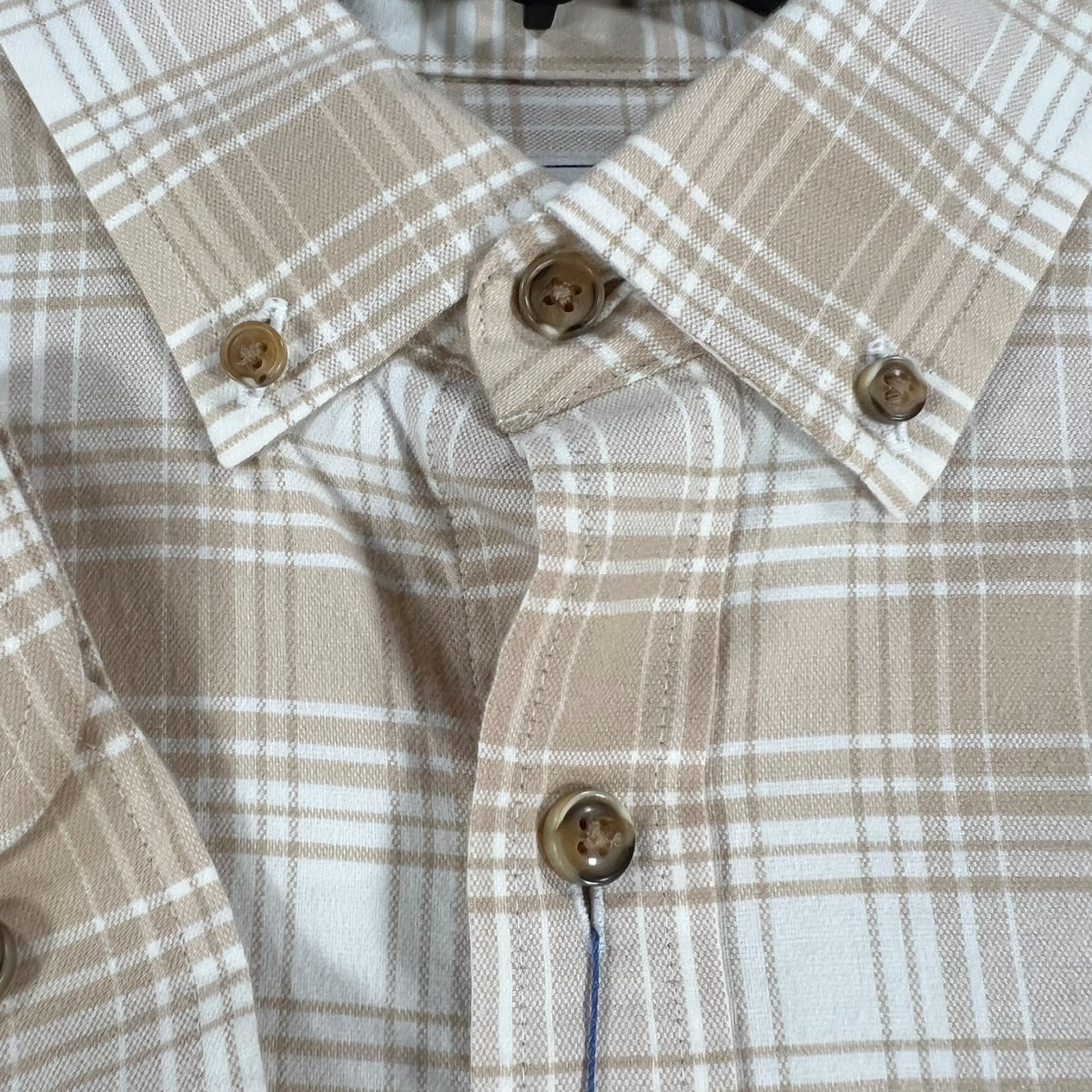 Rowm Shirt Mens Medium Beige Plaid Long Sleeve Button Down Casual Comfort New