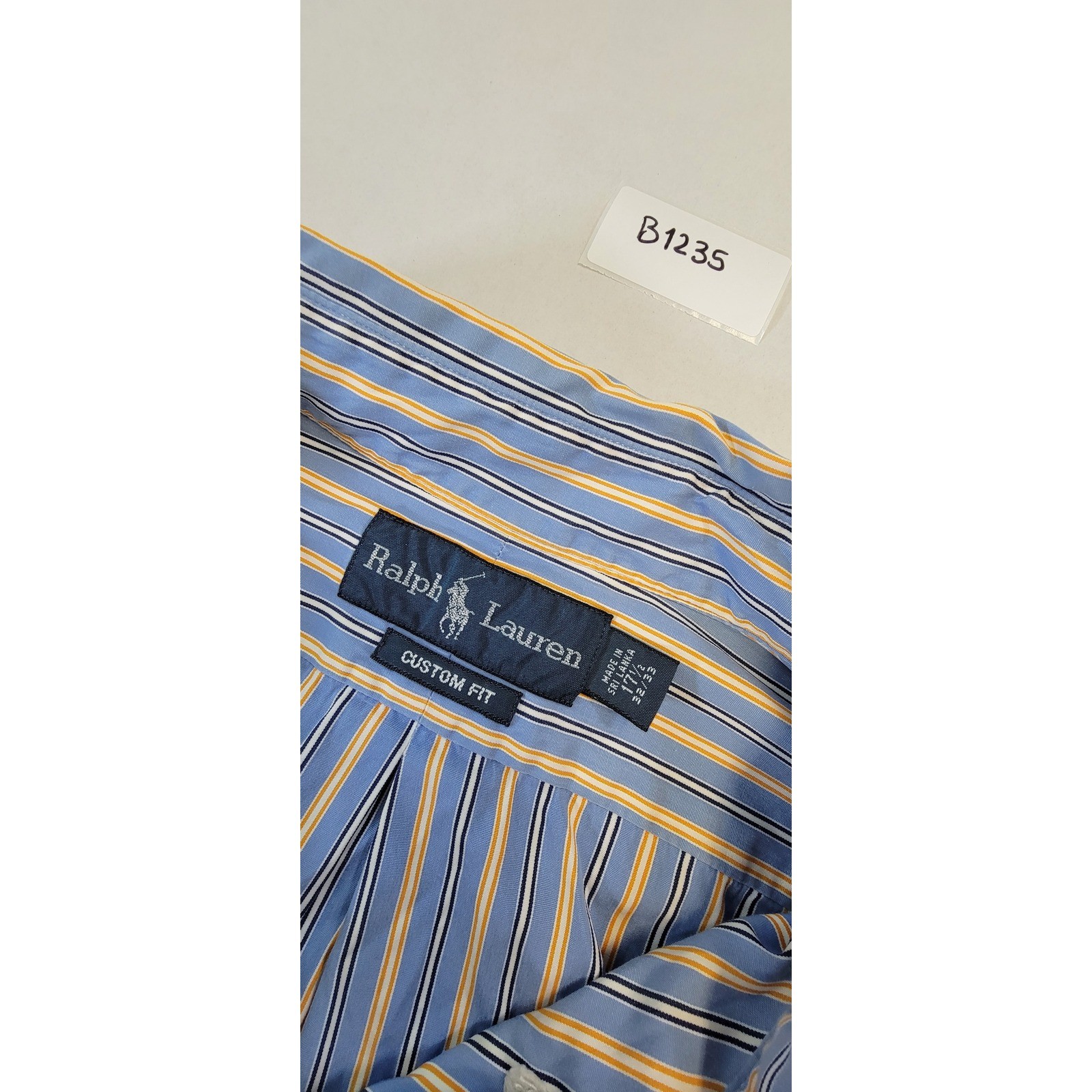 Ralph Lauren Custom Fit Striped Button-Down Shirt Mens Blue Yellow 17.5-32/33