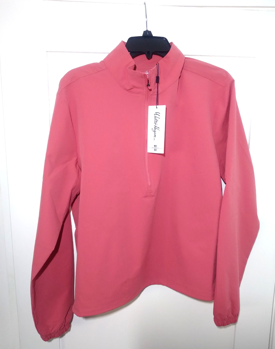 Walter Hagen Womens Size Large Performance 11 Woven 1/4 Zip Pull Over Pink Rouge