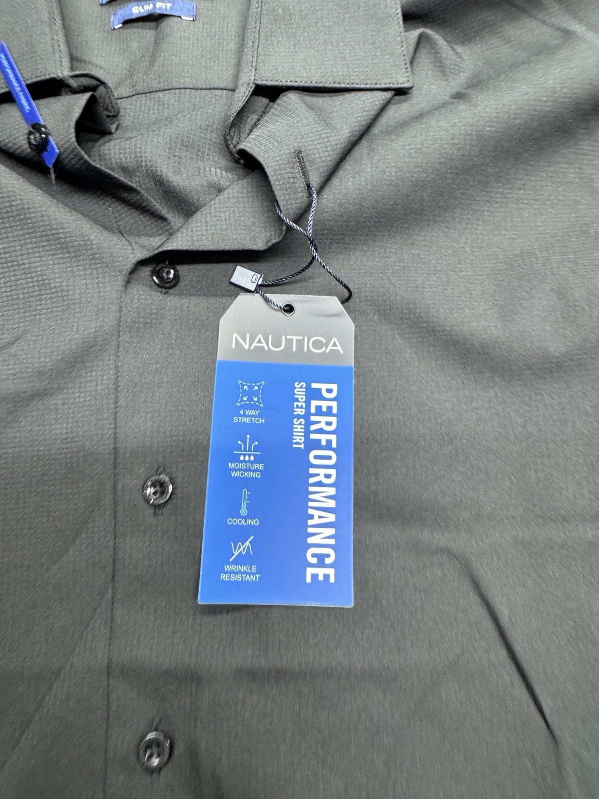 Nautica Slim Fit Performance Super Shirt Mens S 14-14.5 32/33 Black NEW