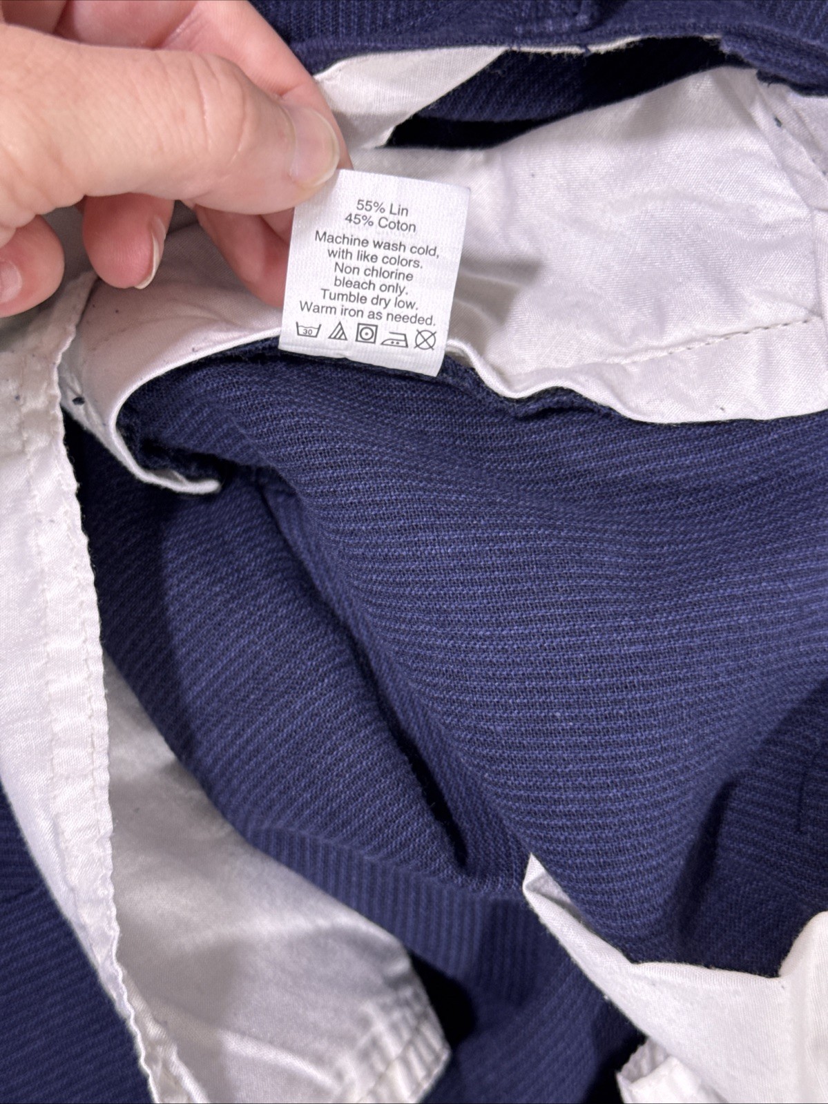 J Crew The Sutton Pants Mens Size 34×32 Navy Blue Pinstripe Linen Cotton