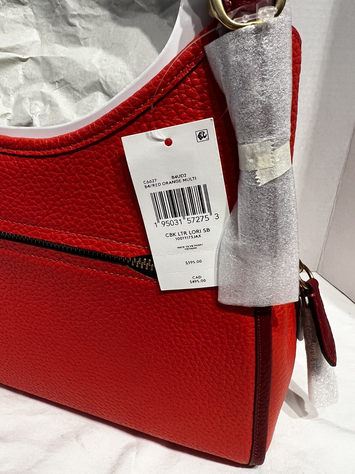 New Coach Lori Shoulder Bag Leather Colorblock Brass/Red Orange Multi C6627