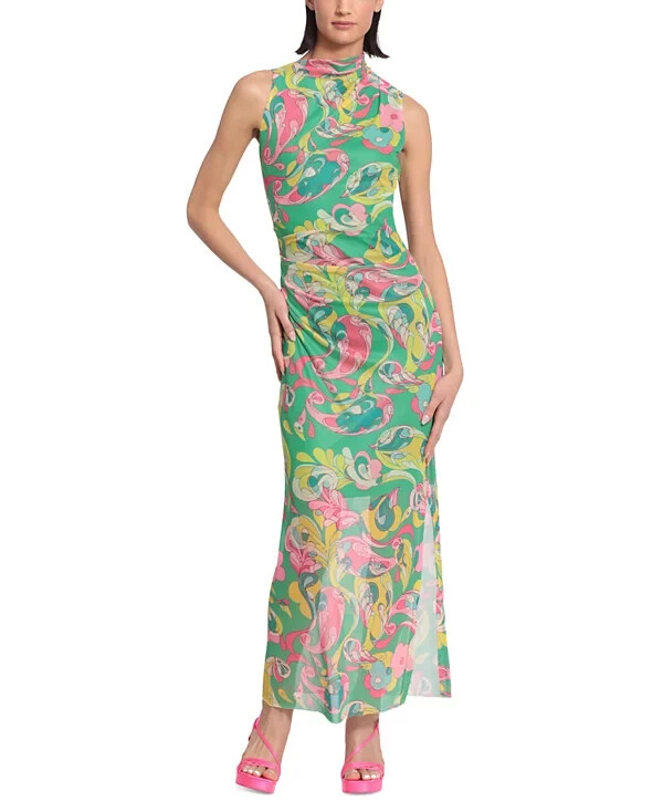 Donna Morgan Women’s Printed Mesh-Overlay Maxi Dress – Absinthe Green – SZ 6