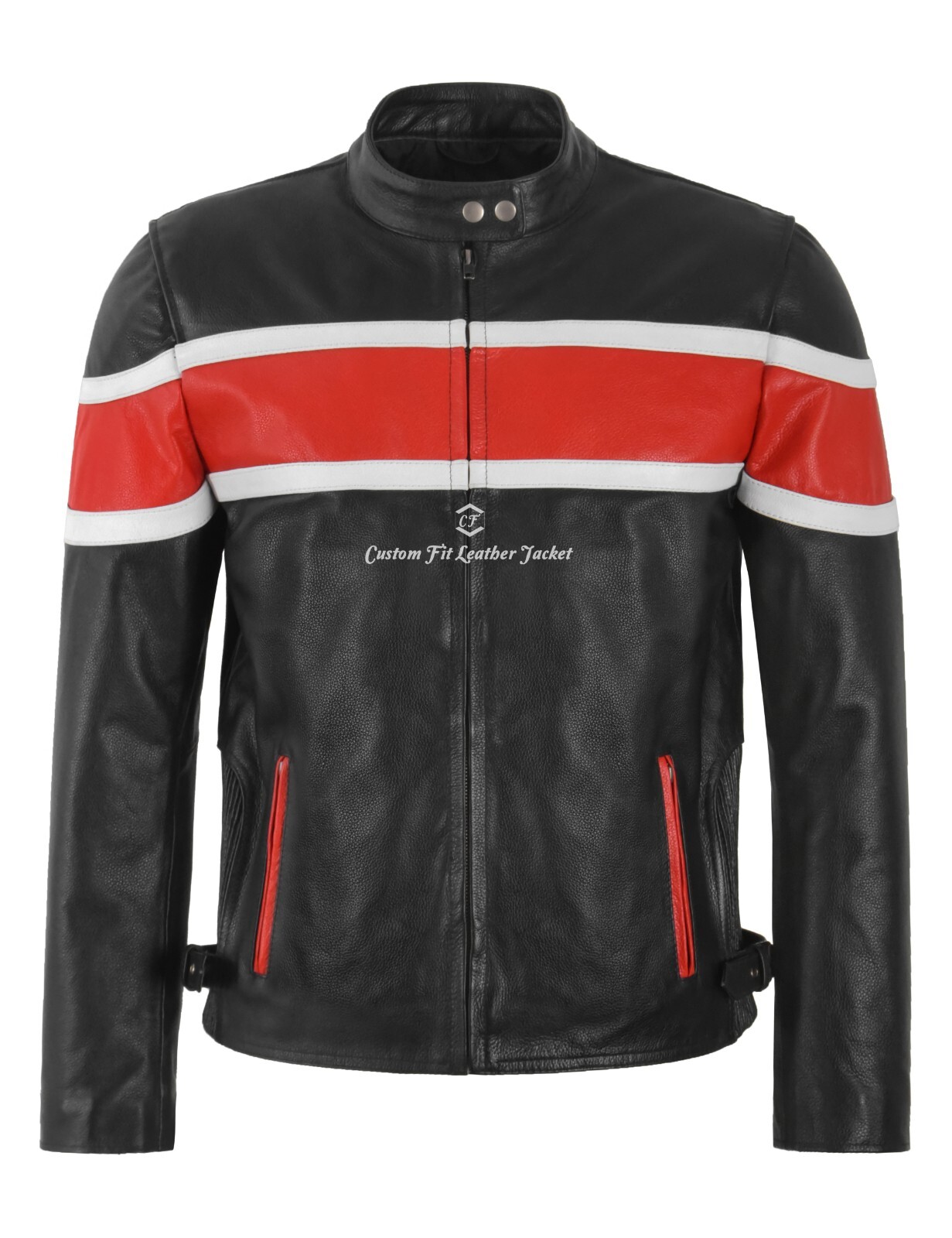 THUNDERSTRIKE Men’s Biker Leather Jacket Black Cafe Racer Style Motocross Jacket