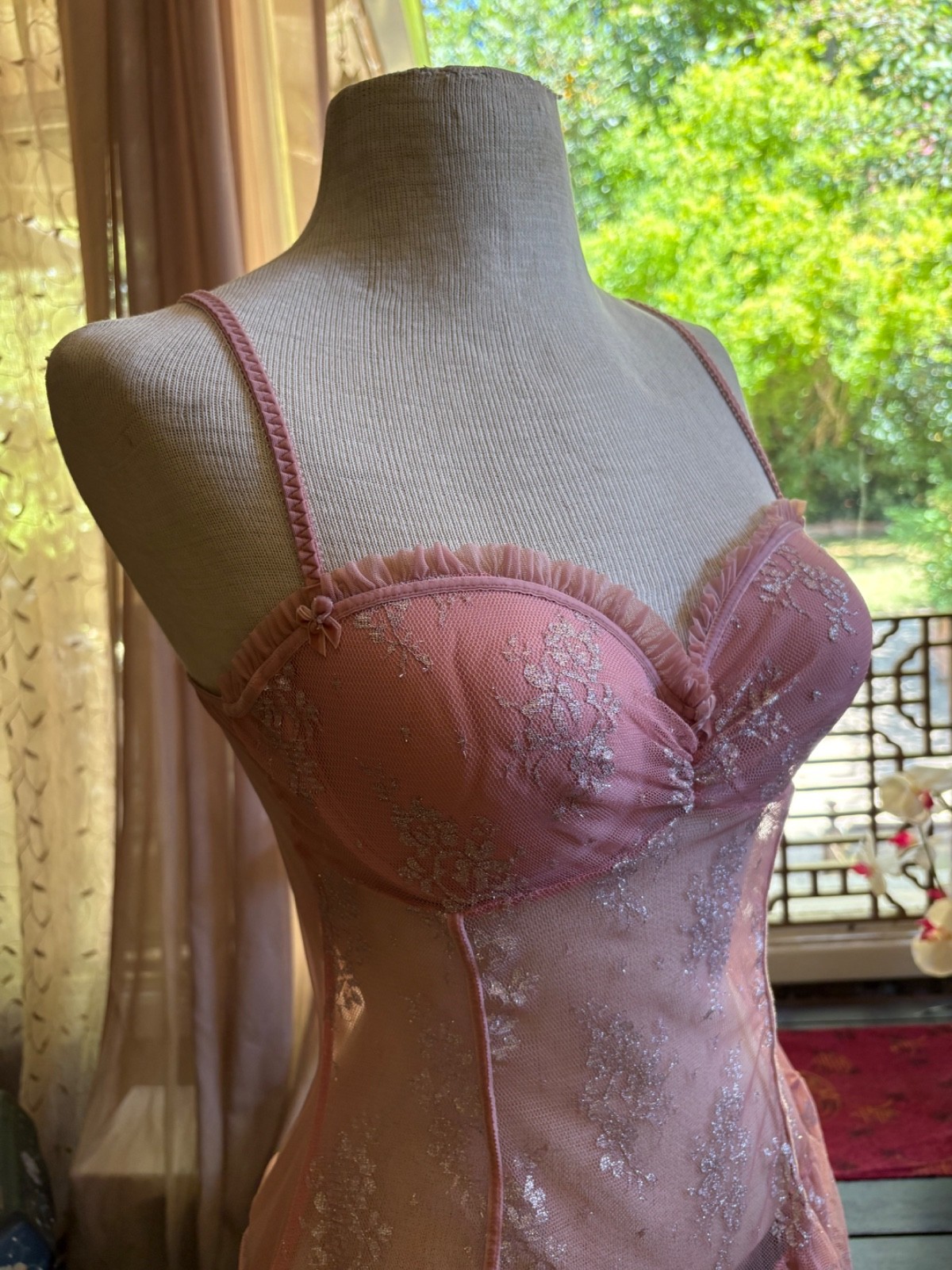 NEW BUSTIER Corset Victorias Secret Angels 36C Mesh BARBIE PINK sexy flirty